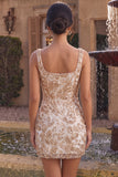 Vestido curto de regresso a casa, decote quadrado com decote quadrado em forma champanhe