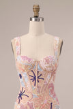 Vestido Mini de Regresso a Casa Corselado, Corset, Quadrado, com Aplicações