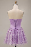 Espartilho lilas, lantejoulas Apliques, Vestido Curto de Finalistas de Cetim A-Line