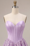 Espartilho lilas, lantejoulas Apliques, Vestido Curto de Finalistas de Cetim A-Line