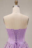 Espartilho lilas, lantejoulas Apliques, Vestido Curto de Finalistas de Cetim A-Line