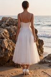 Vestido de Noiva Midi branco branco em linha A com decote em V com purpurpurinas