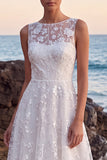 Vestido de noiva longo com decote longo em linha em A, bordado em A, Floral