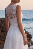 Vestido de noiva longo com decote longo em linha em A, bordado em A, Floral