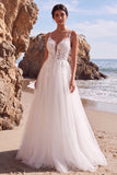 Vestido de Noiva Longo, Longo de Tule em Linha A, Aplicação A, Branco
