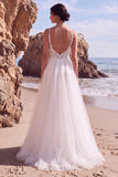Vestido de Noiva Longo, Longo de Tule em Linha A, Aplicação A, Branco