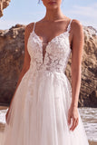 Vestido de Noiva Longo, Longo de Tule em Linha A, Aplicação A, Branco