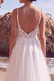 Vestido de Noiva Longo, Longo de Tule em Linha A, Aplicação A, Branco