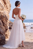 Vestido de Noiva Branco A-Line em V, decote alto-baixo