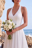 Vestido de Noiva Branco A-Line em V, decote alto-baixo