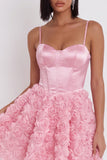 Espartilho cor-de-rosa A-Line 3D A-Line Floral Vestido Curto de Regresso a Casa com Renda nas Costas