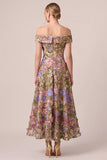 Vestido Rosa A-Line A-Line A-Shoulder Applied Midi Floral