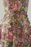 Vestido Rosa A-Line A-Line A-Shoulder Applied Midi Floral