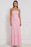 Vestido longo de dama de honor cor-de-rosa cor-de-rosa com bainha e lantejoulas