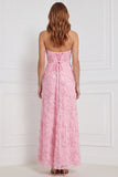 Vestido longo de dama de honor cor-de-rosa cor-de-rosa com bainha e lantejoulas