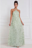 Vestido comprido de dama de honor azul claro A-Line A-Line floral com missangas
