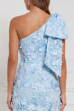 Vestido de dama de honor longo com aplicação floral de um ombro em forma de narciso e laço