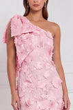 Vestido de dama de honor longo com aplicação floral de um ombro em forma de narciso e laço