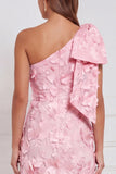 Vestido de dama de honor longo com aplicação floral de um ombro em forma de narciso e laço