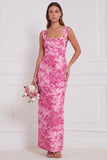 Vestido de dama de honor longo, decote quadrado com flores de sálvia, decote quadrado