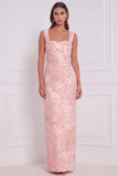 Vestido de dama de honor longo, decote quadrado com flores de sálvia, decote quadrado