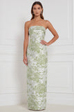 Vestido longo de dama de honor floral Sage Shave, sem alças, com laço nas costas