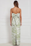 Vestido longo de dama de honor floral Sage Shave, sem alças, com laço nas costas