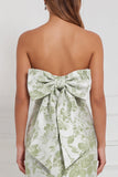 Vestido longo de dama de honor floral Sage Shave, sem alças, com laço nas costas