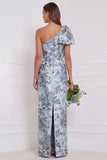 Vestido comprido de dama de honor azul empoeirado, azul empoeirado, com laço