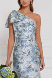 Vestido comprido de dama de honor azul empoeirado, azul empoeirado, com laço