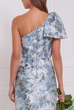 Vestido comprido de dama de honor azul empoeirado, azul empoeirado, com laço