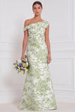 Vestido longo de dama de honor assimétrico assimétrico e franzido sereia sálvia Sage Floral