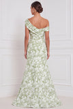Vestido longo de dama de honor assimétrico assimétrico e franzido sereia sálvia Sage Floral