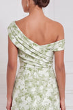 Vestido longo de dama de honor assimétrico assimétrico e franzido sereia sálvia Sage Floral