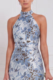 Vestido longo de dama de honor azul poeirento azul empoeirado