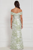 Vestido de dama de honor com sereia de sálvia floral, ombro descoberto, longo vestido de dama de honor