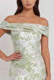 Vestido de dama de honor com sereia de sálvia floral, ombro descoberto, longo vestido de dama de honor