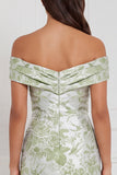 Vestido de dama de honor com sereia de sálvia floral, ombro descoberto, longo vestido de dama de honor