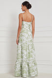 Vestido de dama de honor floral azul claro com fenda