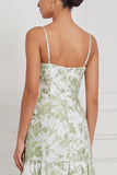 Vestido de dama de honor floral azul claro com fenda