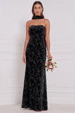 Espresso Burnout Velvet Sem Alças Vestido Longo de Dama de Honor com Cachecol
