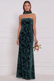 Espresso Burnout Velvet Sem Alças Vestido Longo de Dama de Honor com Cachecol