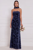 Espresso Burnout Velvet Sem Alças Vestido Longo de Dama de Honor com Cachecol