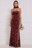 Espresso Burnout Velvet Sem Alças Vestido Longo de Dama de Honor com Cachecol