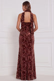 Espresso Burnout Velvet Sem Alças Vestido Longo de Dama de Honor com Cachecol
