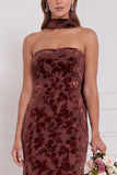 Espresso Burnout Velvet Sem Alças Vestido Longo de Dama de Honor com Cachecol