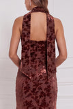 Espresso Burnout Velvet Sem Alças Vestido Longo de Dama de Honor com Cachecol