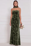 Espresso Burnout Velvet Sem Alças Vestido Longo de Dama de Honor com Cachecol