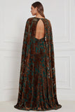 Vestido comprido de dama de honor com capa de veludo preto e decote em V