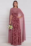 Vestido comprido de dama de honor com capa de veludo preto e decote em V